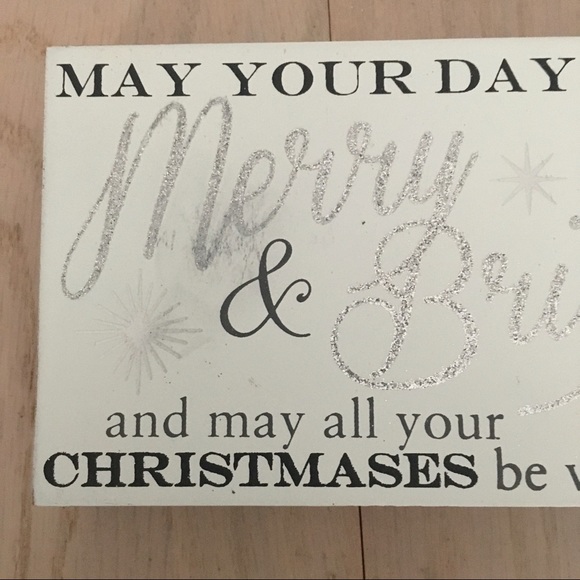 🎁Wood Decor White/Silver glitter “Merry & Bright” - Picture 3 of 3